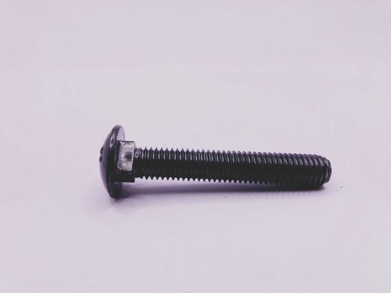A dark silver carriage bolt on a white background.