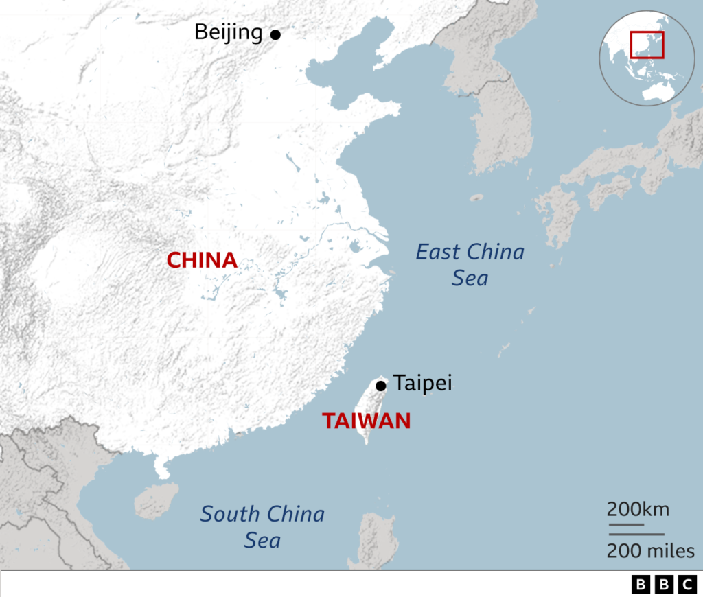 A map of China and Taiwan